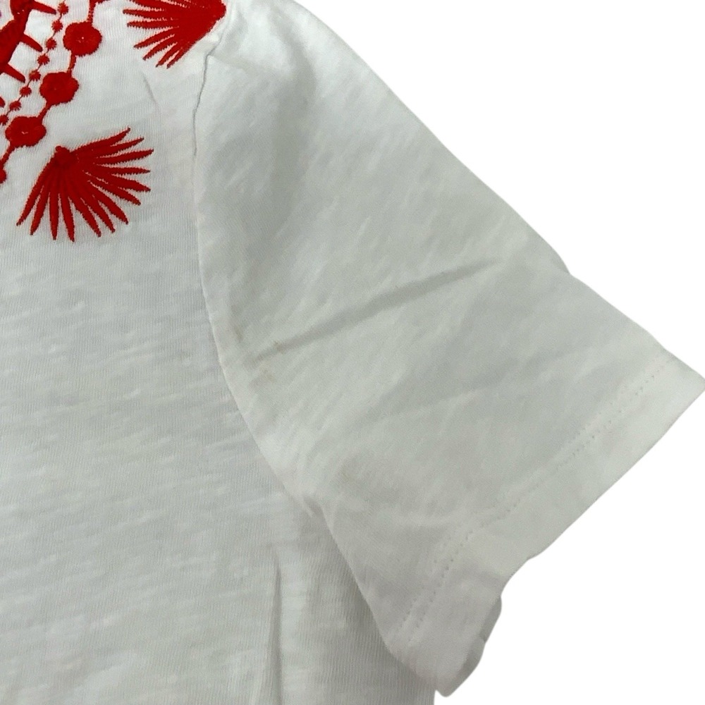 Talbots Womens Medium Top Red White Embroidered Floral Palm Tee Short Sleeve - Picture 7 of 12